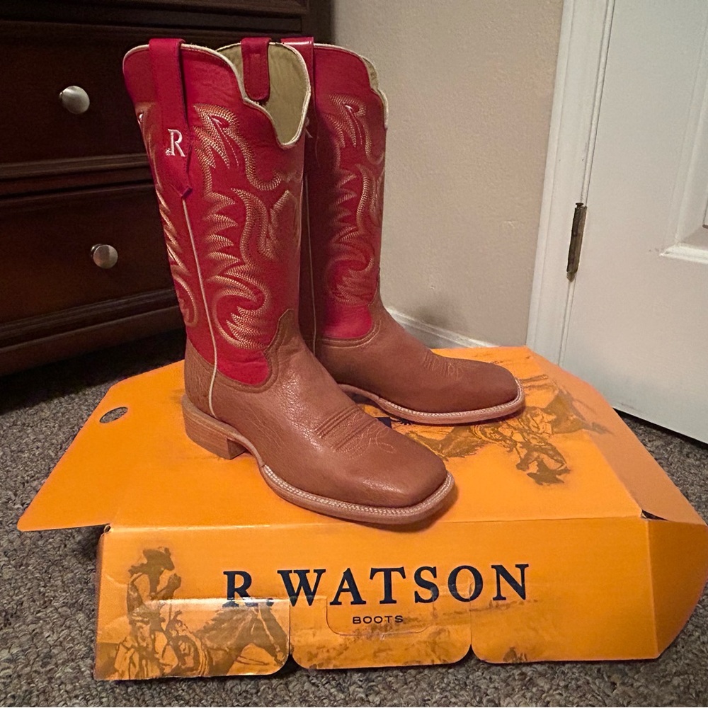 Men’s R Watson tan smooth ostrich cowboy boots